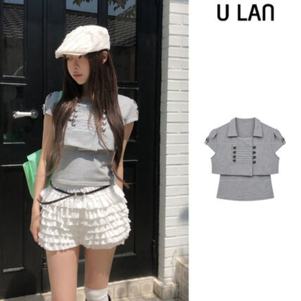 【U LAN】Nak Napoleon Crop Jacket Set