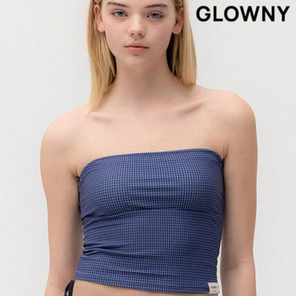 ★GLOWNY★G GINGHAM BANDEAU (BLUE)★正規品/韓国直送料込/人気