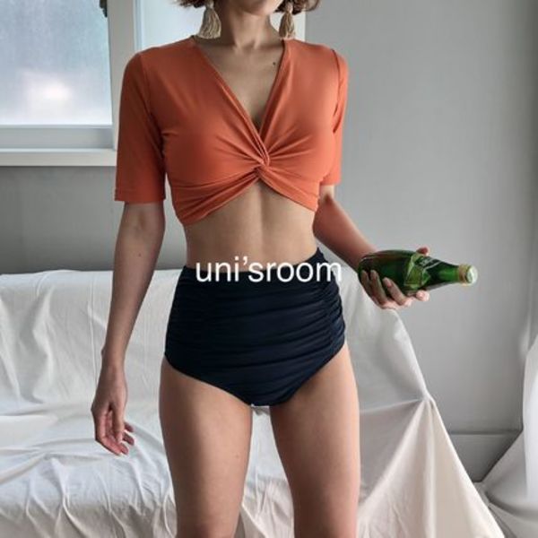 uni's room■日焼け防止効果も◎ハイウエスト 袖付きビキニ OR