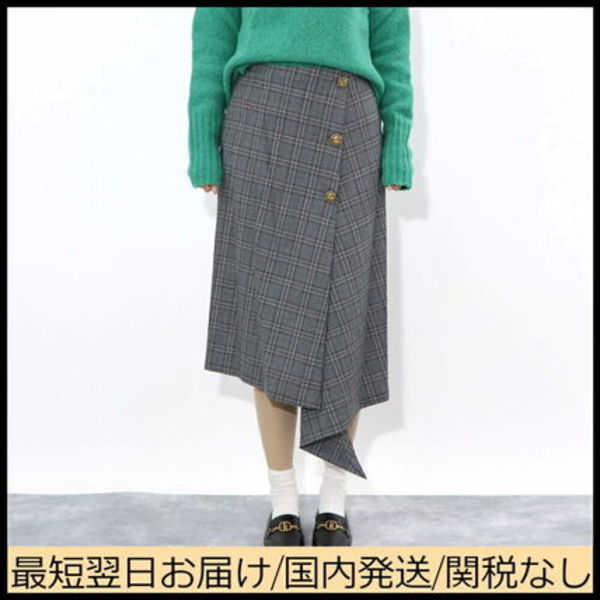 PINKO スカート グレー チェック ゴールドボタン