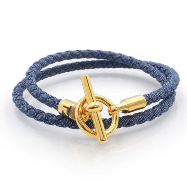 HERMES エルメス グレナン デニム ブルー 2連 ブレスレット #T2