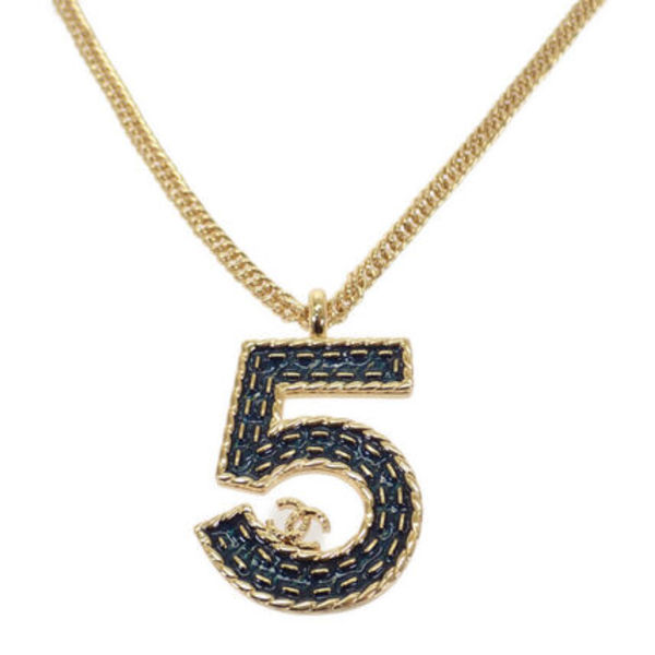 CHANEL No.5 ロング ネックレス メタル ゴールド ブルー