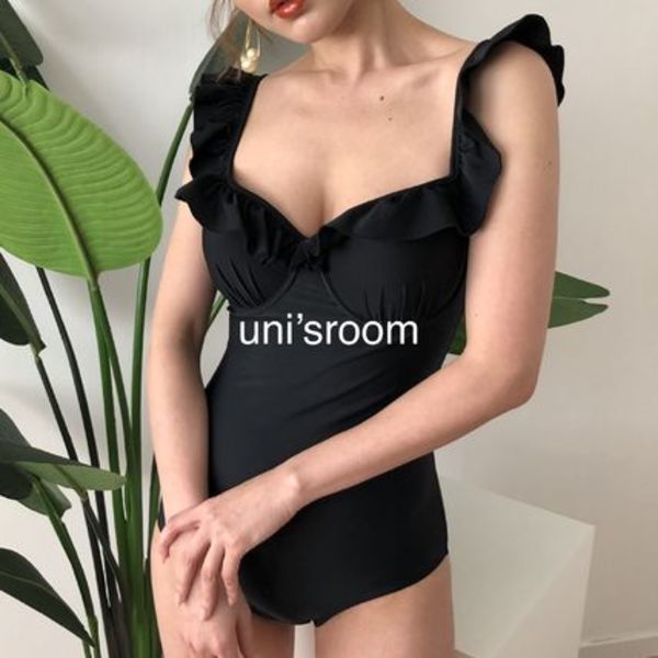 uni's room■幼すぎないフリル!バスト綺麗 ワンピース水着 BK