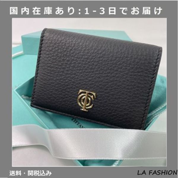 すぐお届☆Tiffany T Co レザー フラップ カードケース ブラック