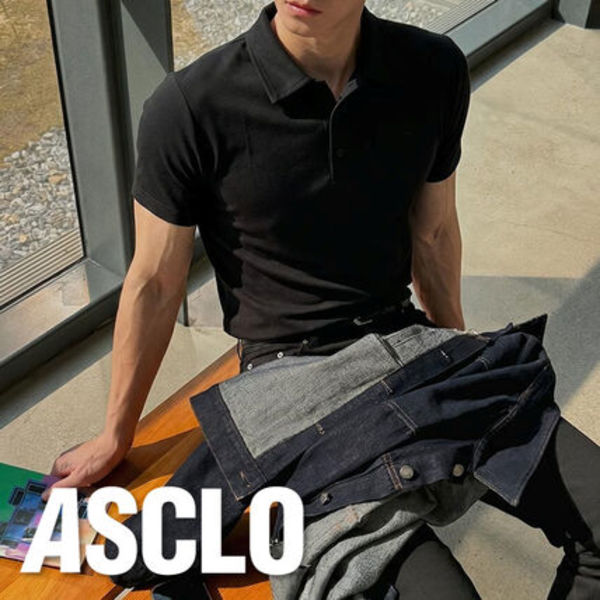 [A-T0124] マッスルフィットカラー半袖Tシャツ (4色)