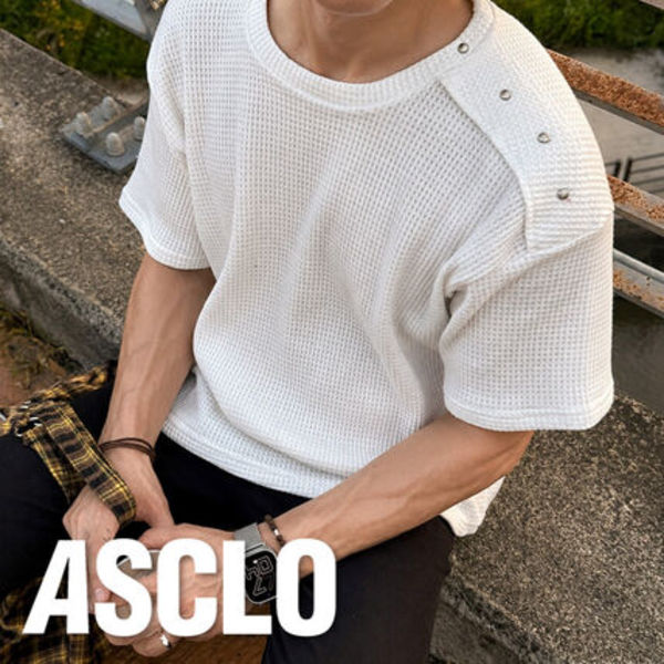 [A-T0235] スタッズワッフル半袖Tシャツ (4色)