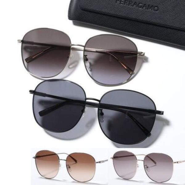 FERRAGAMO サングラス SF310SLB ラウンド型 メタル