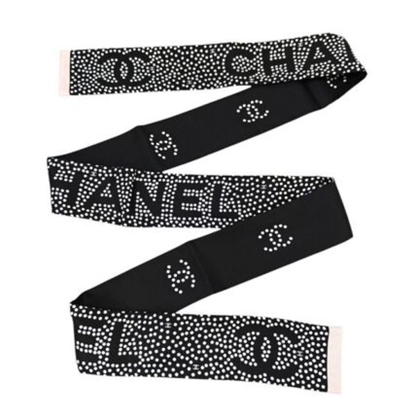 CHANEL ココマーク ドット柄 スカーフ ブラック×ホワイト 11570
