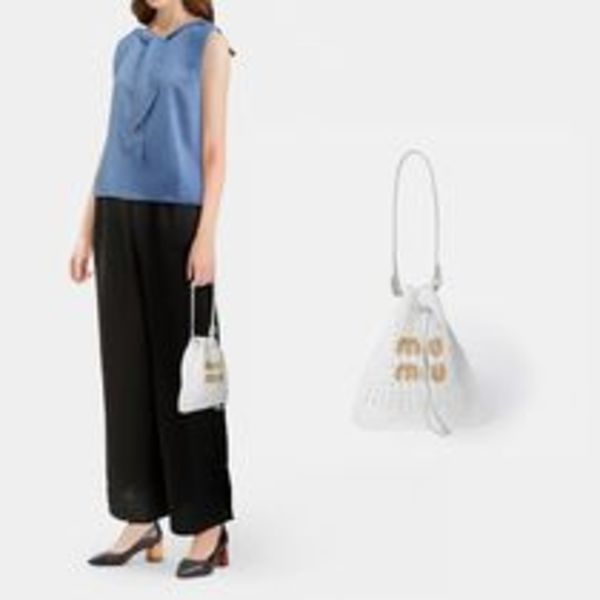 送料関税込★MIU MIU★ウーブンファブリック かごバッグ★WHITE