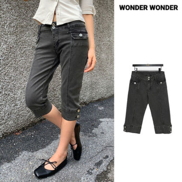 【WONDER WONDER】Leon Button Capri Denim Three Quarter Pants