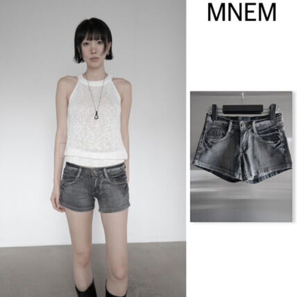 【mnem】Fade pocket raw denim shorts