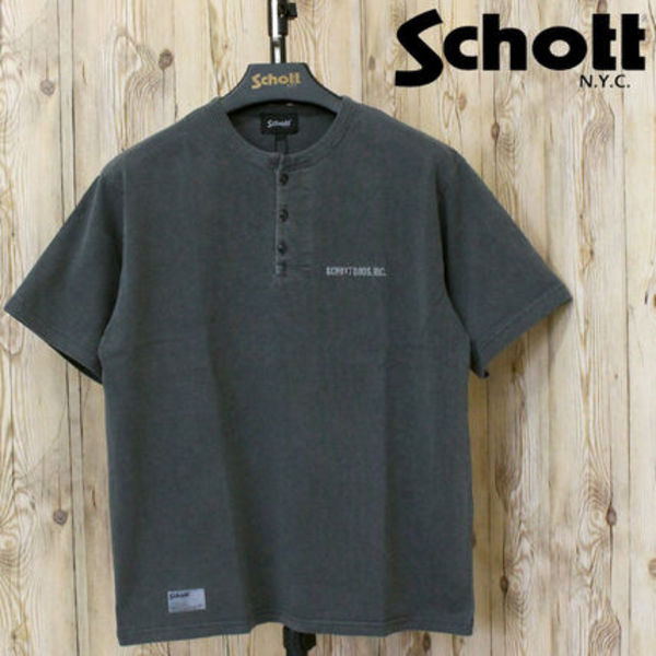 Schott ショット 刺繍 ヘンリーネック Tシャツ 半袖Tシャツ