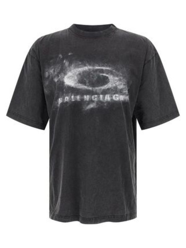 BALENCIAGA ロゴブラックコットンクルーネック半袖Tシャツ