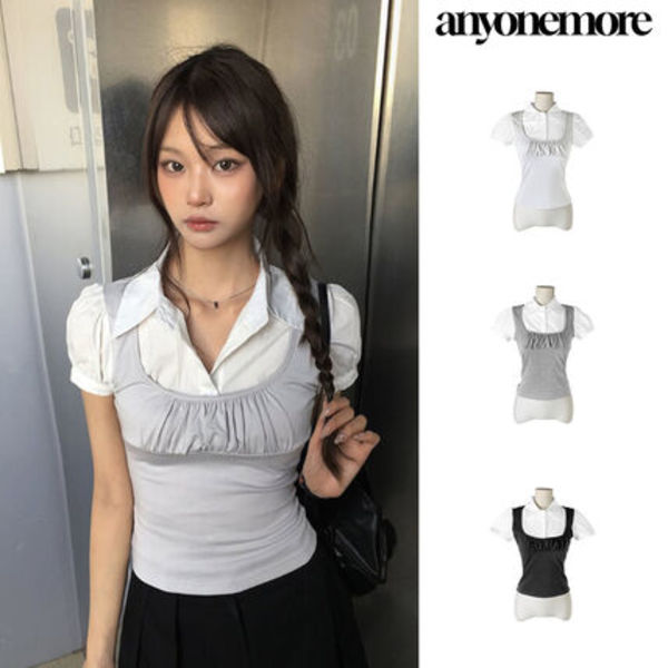 【Anyone more】Mindum Fake Layered Shirring Bustier Puff SH
