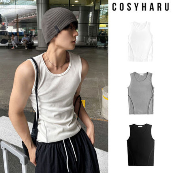 【COSYHARU】Muscle fit side stitch ribbed sleeveless