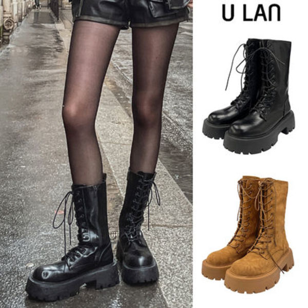 【U LAN】6cm Lucky Platform Sole Lace-Up Boots