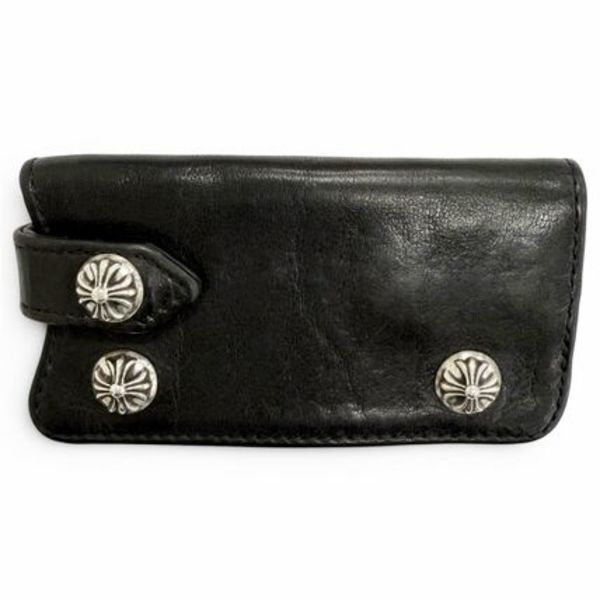 美品 CHROME HEARTS クロスボールボタン レザー キーケース 黒
