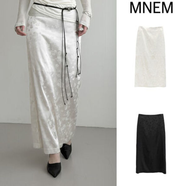 【mnem】Rose Jacquard Satin Long Skirt