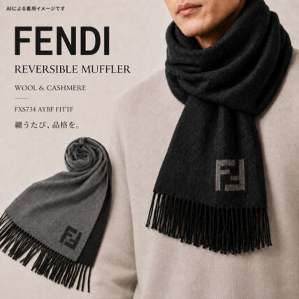 FENDI FXS734 AYBF F1TTF ウール カシミア リバーシブルマフラー
