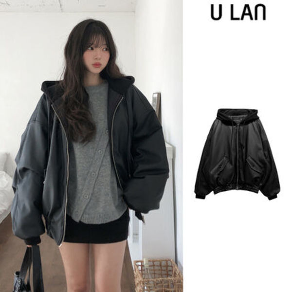 【U LAN】Meto Leather Hood Flight Jacket