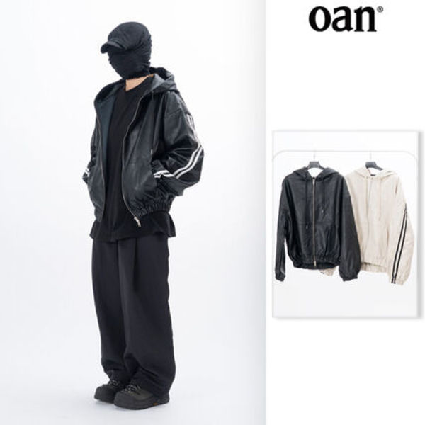 【oan】Viter Leather Track Hooded Jacket