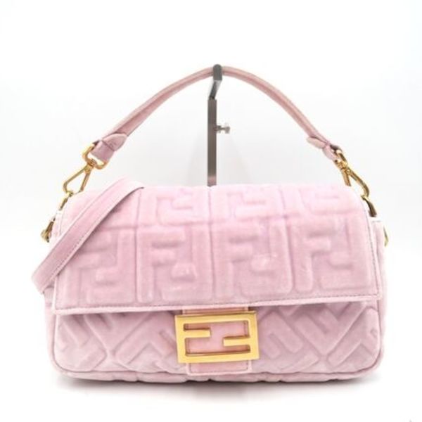 FENDI バゲット FFロゴ ベルベット 2WAYバッグ ピンク