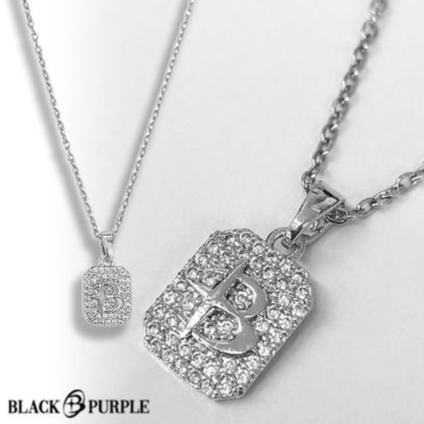 ★BLACK PURPLE★送料込★韓国★人気 Octagon B symbol necklace