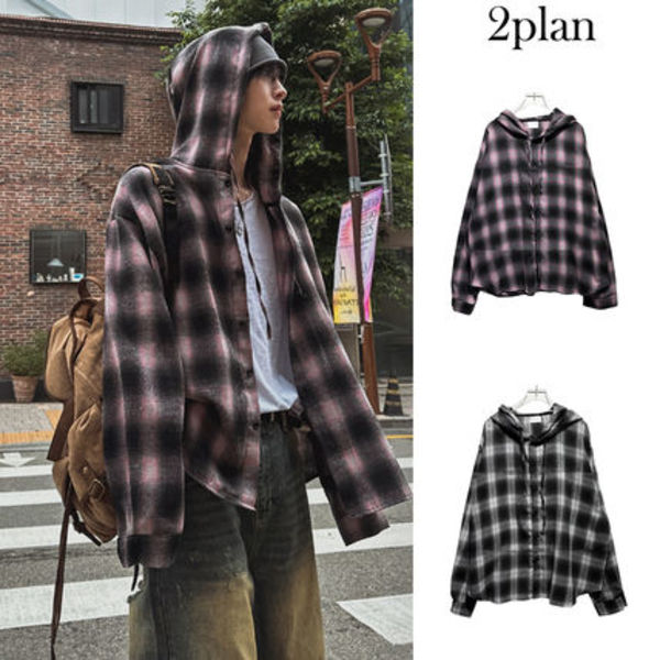 【2plan】Kant Check Hooded Shirt