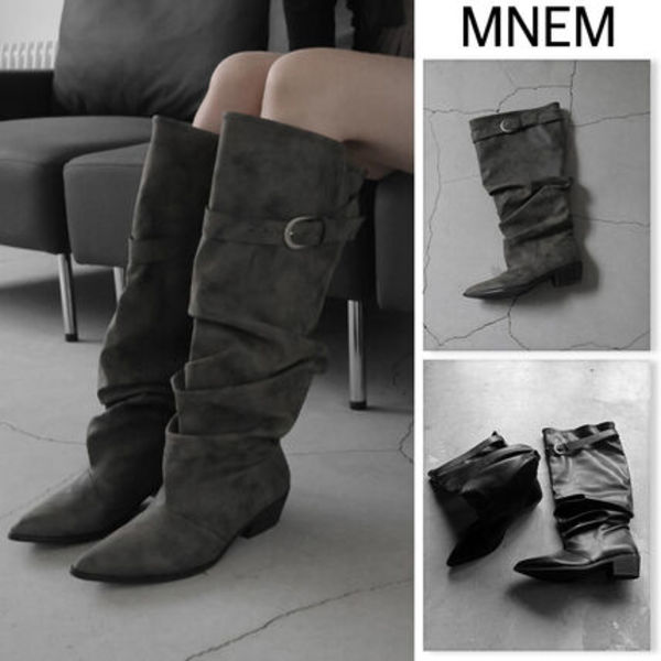 【mnem】1218 Slouch Stiletto Long Boots (4cm)