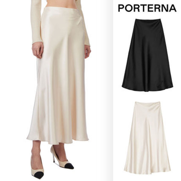 【PORTERNA】Foil satin long skirt