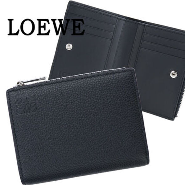 LOEWE 二つ折り財布 メンズ コンパクトウォレット ブラック 本革