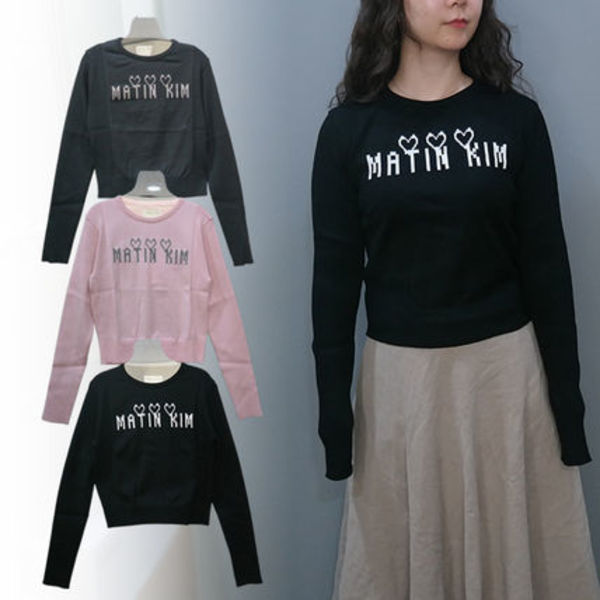【MATIN KIM】LOGO POINT JACQUARD KNIT CROP TOP★送料・関税込