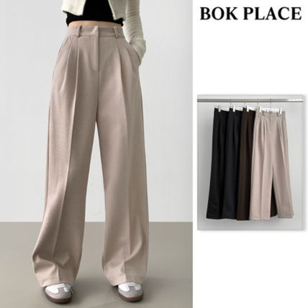 【BOK PLACE】Winter Wool Two Pintuck Inner Clip Wide Slacks