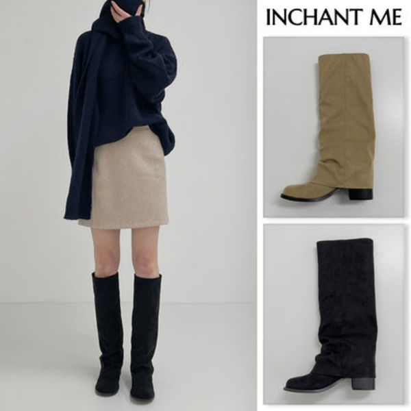 【INCHANT ME】Suede Shirring Fold Long Boots