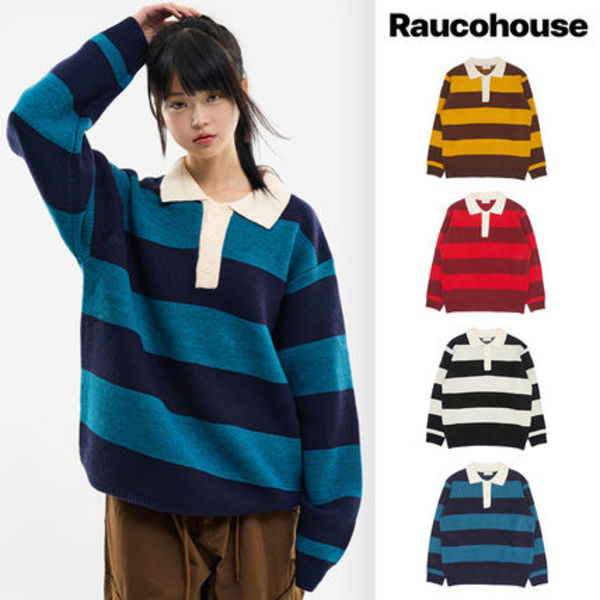 【Raucohouse】Odisha rugby collar wool knit sweatshirt