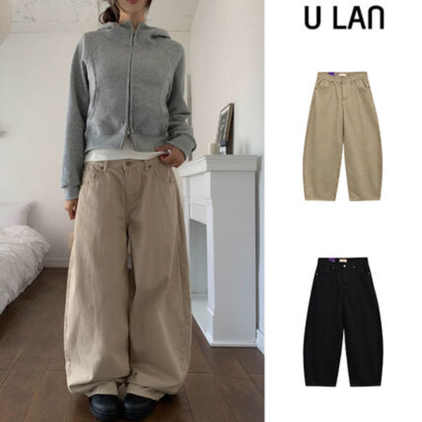 【U LAN】Weddy Studded Back Pocket Wide Cotton Pants