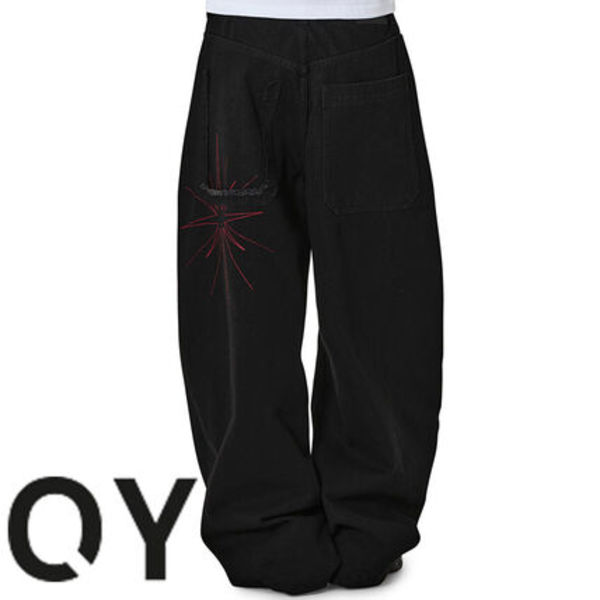 ★OY★STARBURST RAW EDGE WIDE VOLUME PANTS-BLACK★韓国送料込