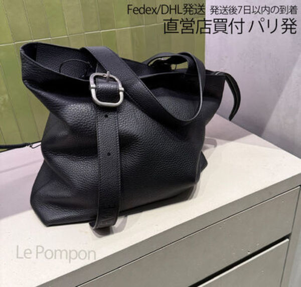 LOEWE☆ソフトグレインカーフ ループジップトートバッグブラック
