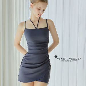 【Vikini Vender】ホルターシャーリングワンピース水着 Charcoal