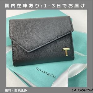 すぐお届☆Tiffany Leather T Wallet レザー T 財布 ブラック