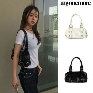 【Anyone more】Cuba Stud Buckle Leather Shoulder Bag