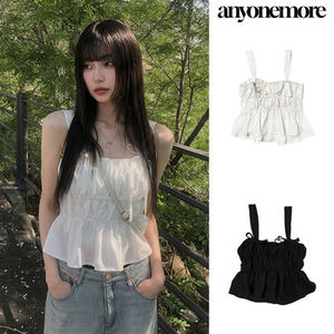 【Anyone more】Fearin Shirring Sleeveless Ribbon Blouse