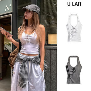【U LAN】Sideline eyelet halter top