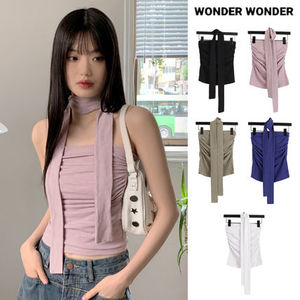 【WONDER WONDER】[Muffler Set] Tie Shirring Crop Tube Top