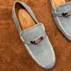 直営店★【HERMES】モカシン《デスタン》フリンジ デニム