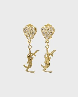 YSL ロゴハートラインストーンイヤリング