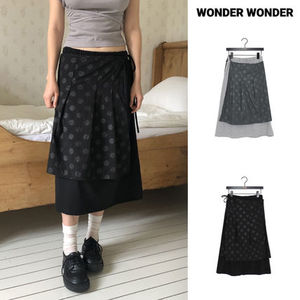 【WONDER WONDER】Kiko Dot Nylon Layered Pleated Midi Skirt