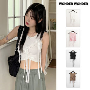 【WONDER WONDER】Hino Balletcore Eyelet Ribbon Cropped N/S