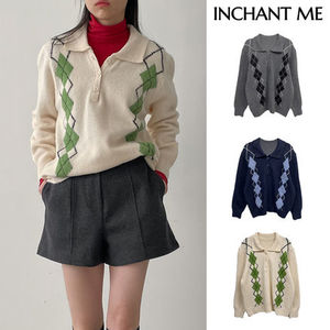 【INCHANT ME】Argyle Collar Loose Fit Knit