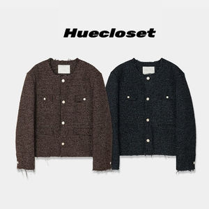 HUECLOSET Gold Button No Collar Tweed Jacket SE234